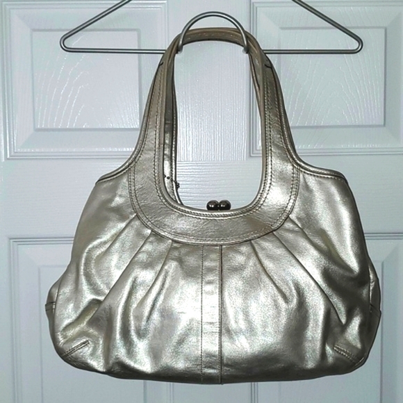 Coach Ergo Silver Metallic Pleated Leather Kisslock Shoulder Bag # 12831 - Picture 3 of 16